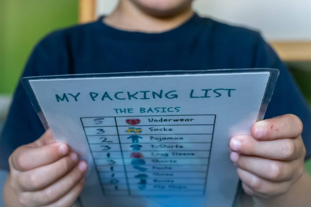 Little boy reading a packing list