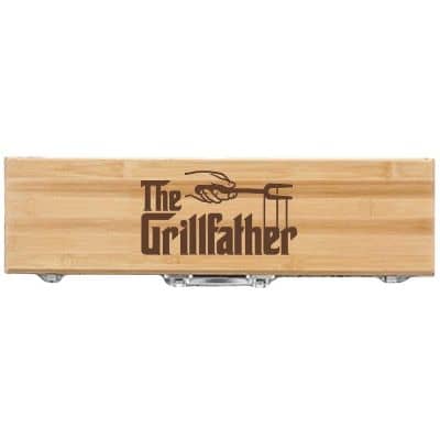 wooden box with words "the Grillfather"