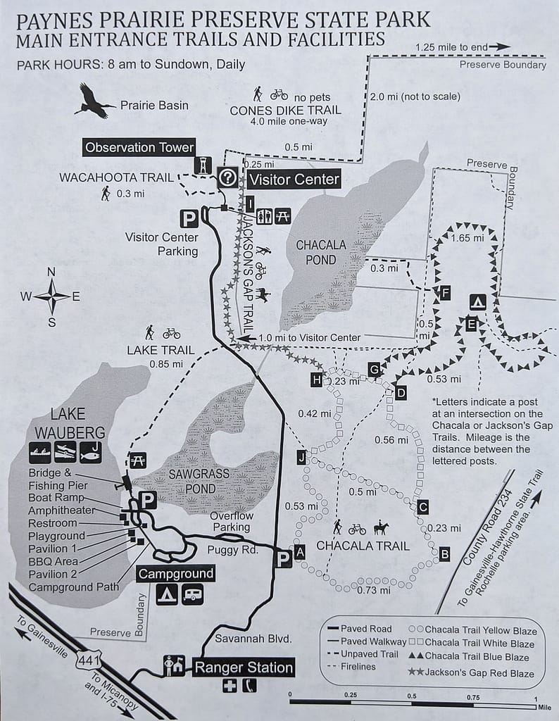 A map about Paynes Prairie Preserve State Park