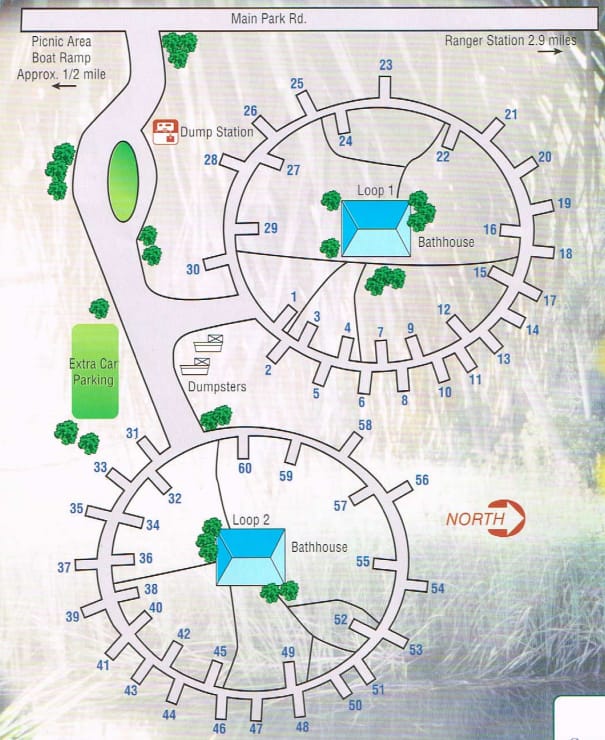 Layout of campsites in Lake Kissimmee State Park