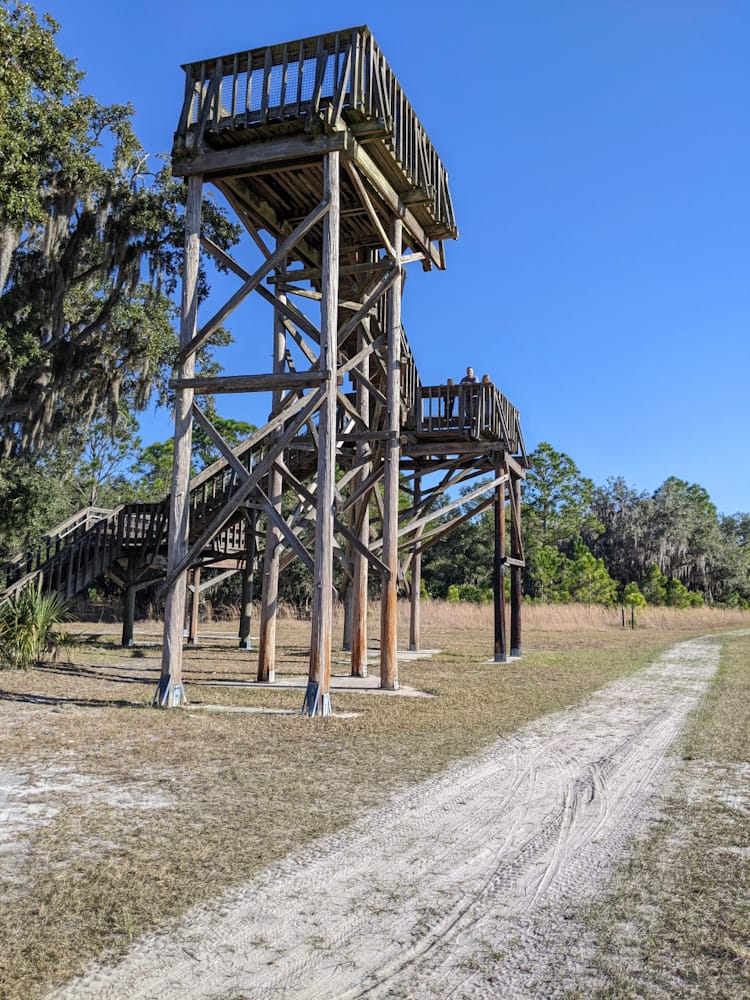 Tall wooden observation tower in Lake Kissimmee State Park